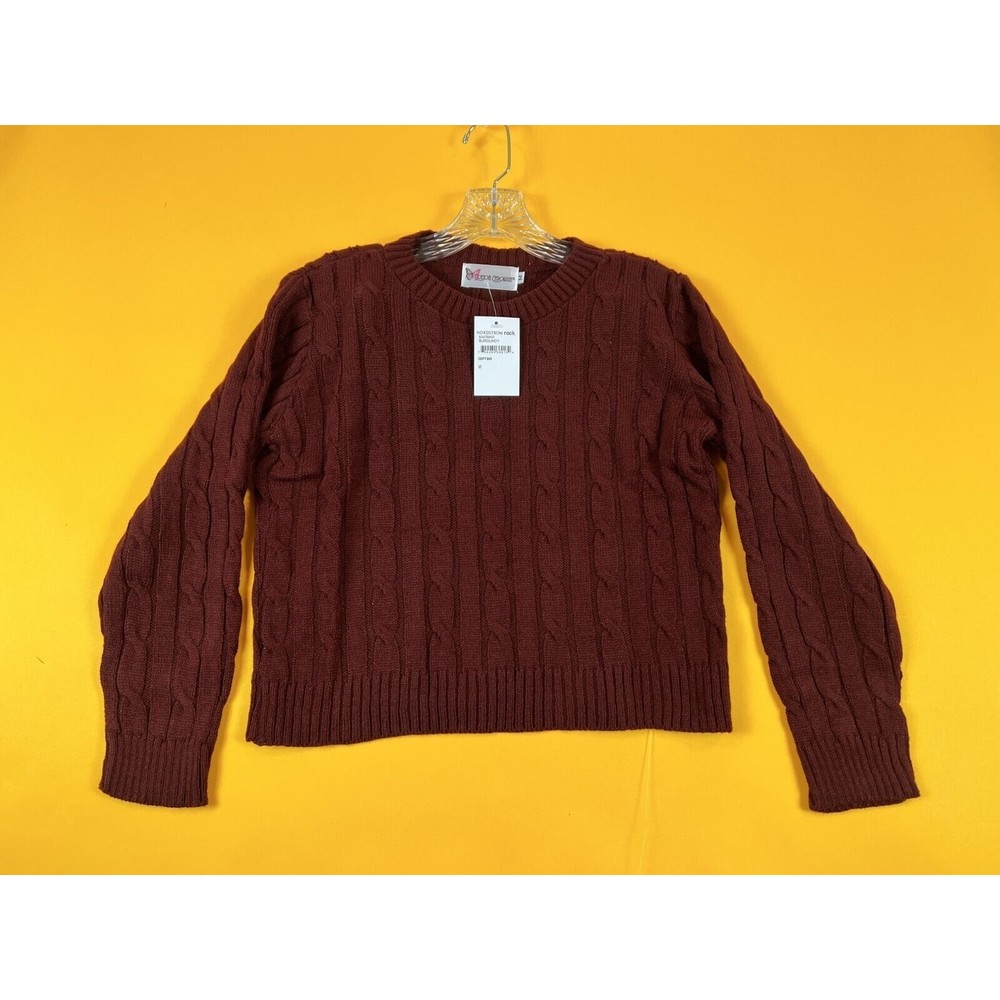 Cotton Emporium Cable Knit Sweater Womens M Burgundy Red Cropped Pullover $45